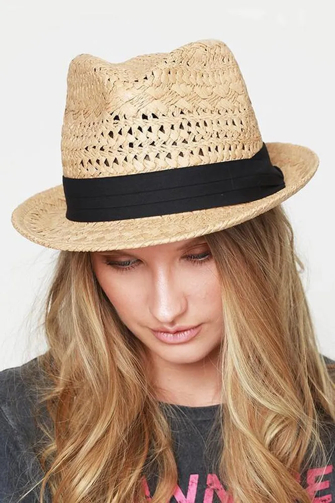 Classic Fedora With Black Ribbon Accent