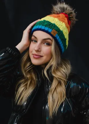 Classic Rainbow Pom Hat