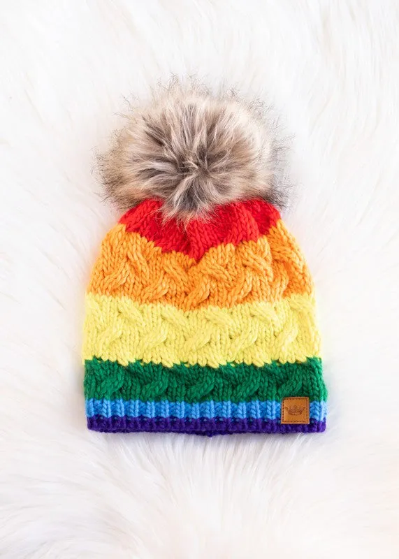 Classic Rainbow Pom Hat