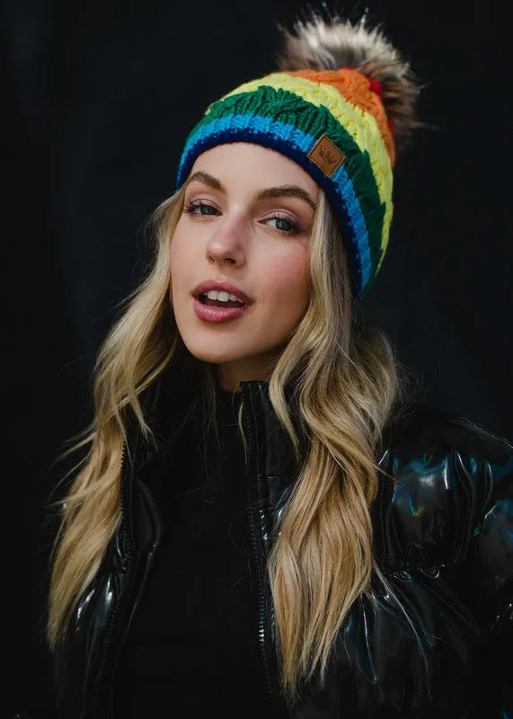 Classic Rainbow Pom Hat