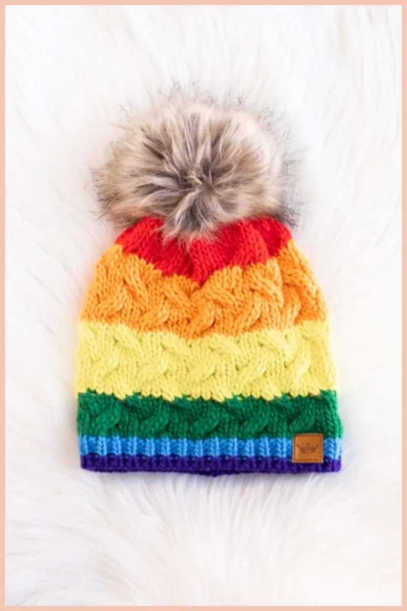 Classic Rainbow Stripe Pom Beanie