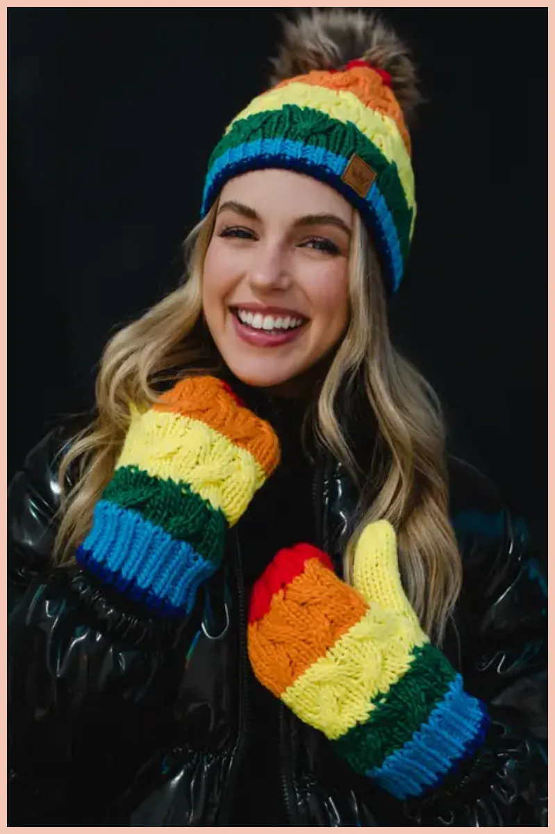 Classic Rainbow Stripe Pom Beanie