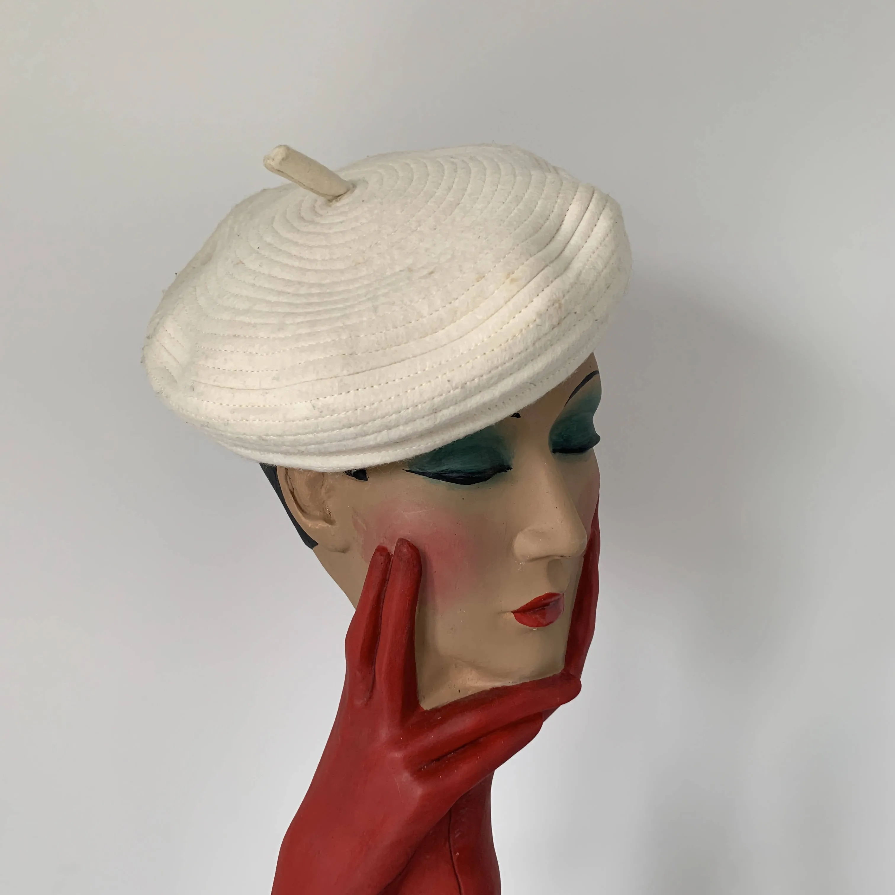 classic Vintage white beret hat by Stephen Jones MIss Jones “ Time travel” collection