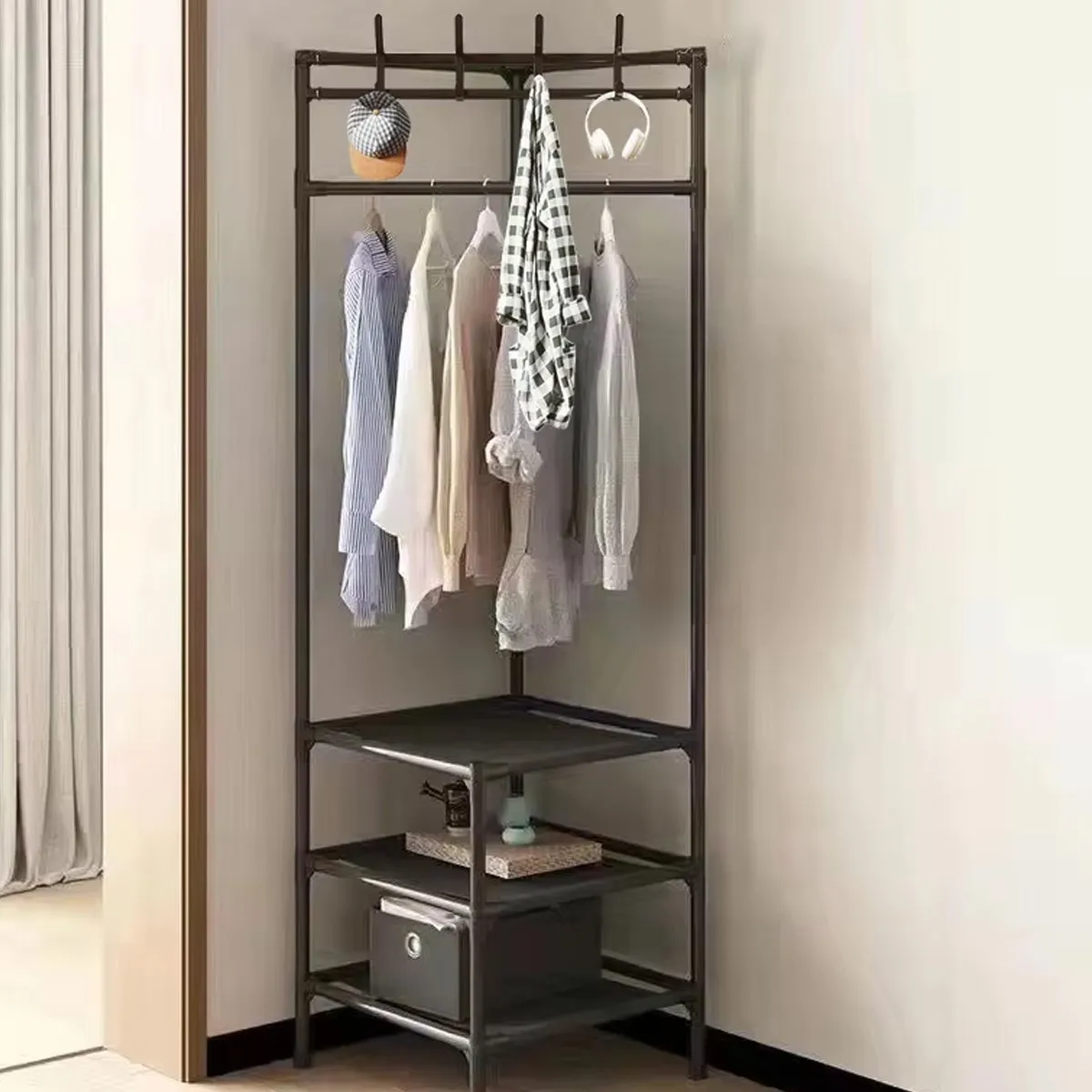 Coat Rack Stand with Hooks and Shelves