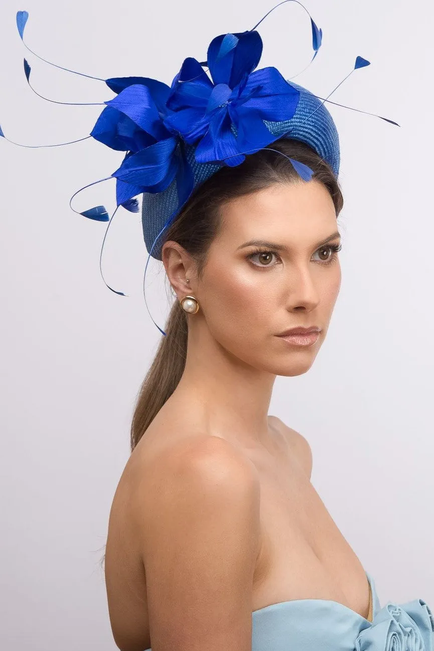 Cobalt Blue Halo Headband with Silk Flowers