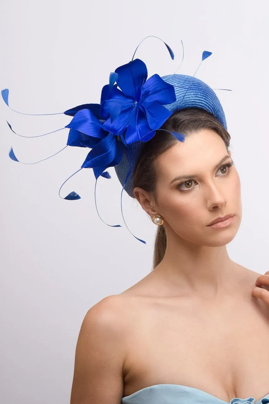 Cobalt Blue Halo Headband with Silk Flowers