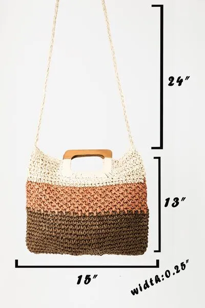 Color Block Double-Use Braided Tote Bag