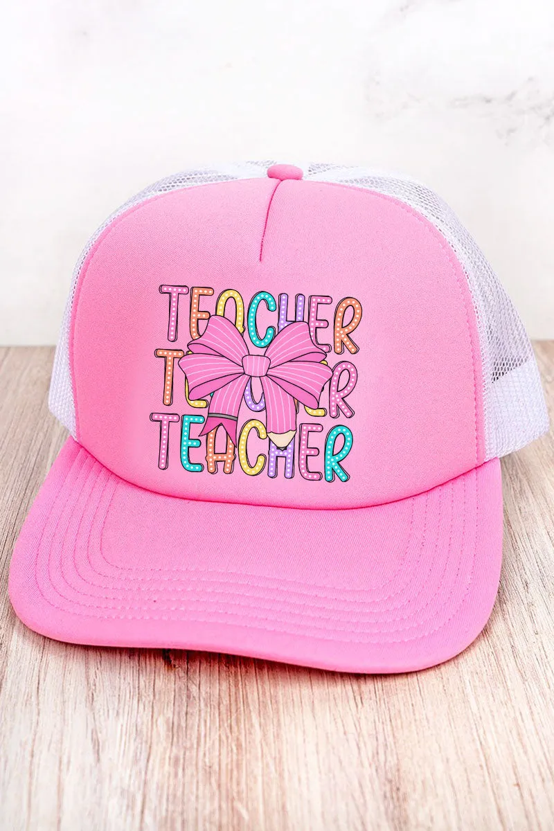 Colorful Teacher Coquette Bow Foam Front Mesh Trucker Cap
