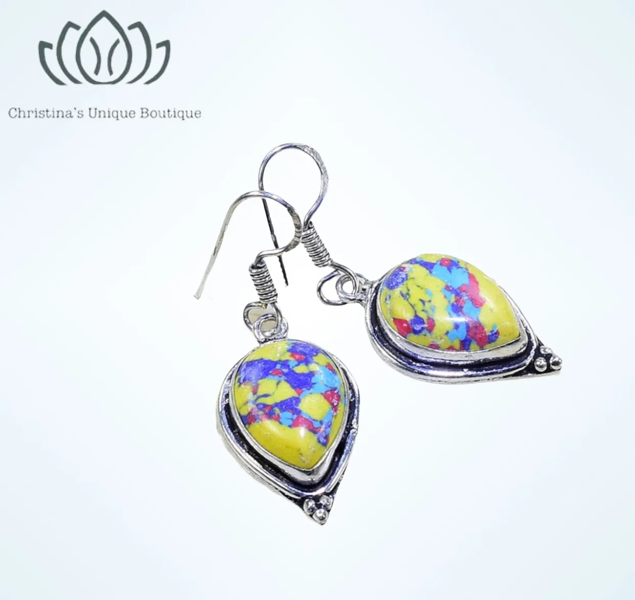Colorful yellow turquoise decor dangle earrings