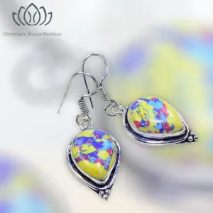 Colorful yellow turquoise decor dangle earrings