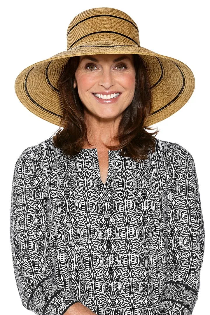 Coolibar Aubrey Straw Hat UPF 50  - Natural Wide Stripe