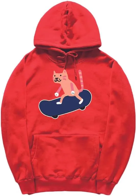 CORIRESHA Unisex Cartoon Skateboard Cat Hoodie Casual Long Sleeve Cozy Cotton Sweatshirt