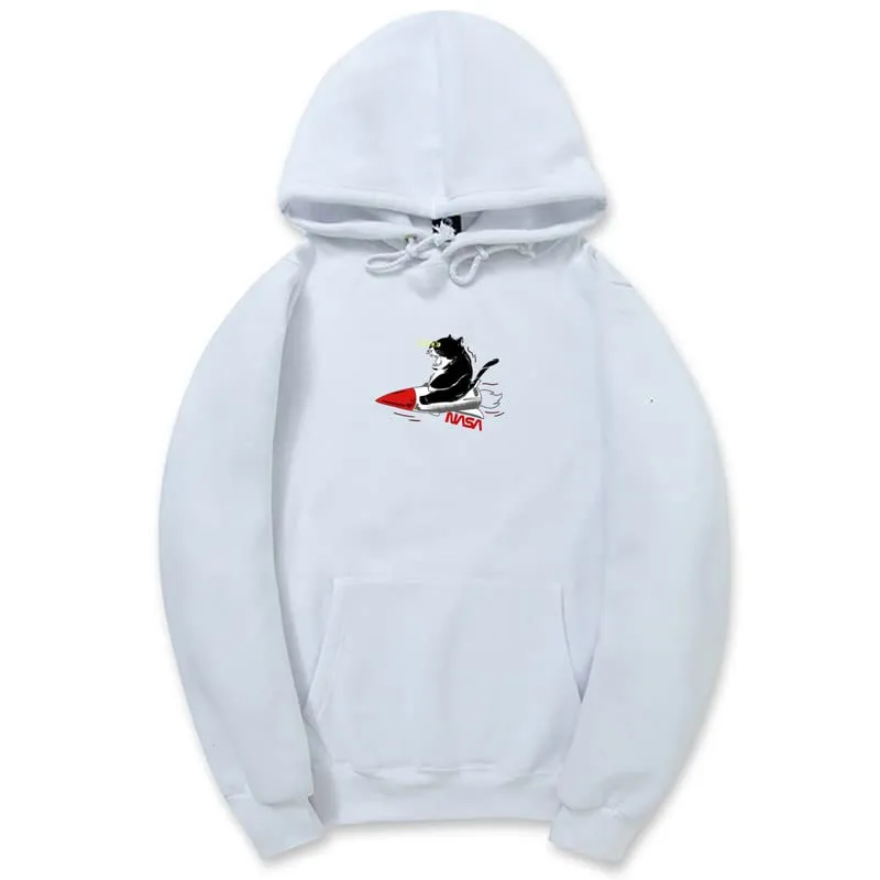 CORIRESHA Unisex's Cute Cat Hoodie Long Sleeve Drawstring Rocket NASA Sweatshirt