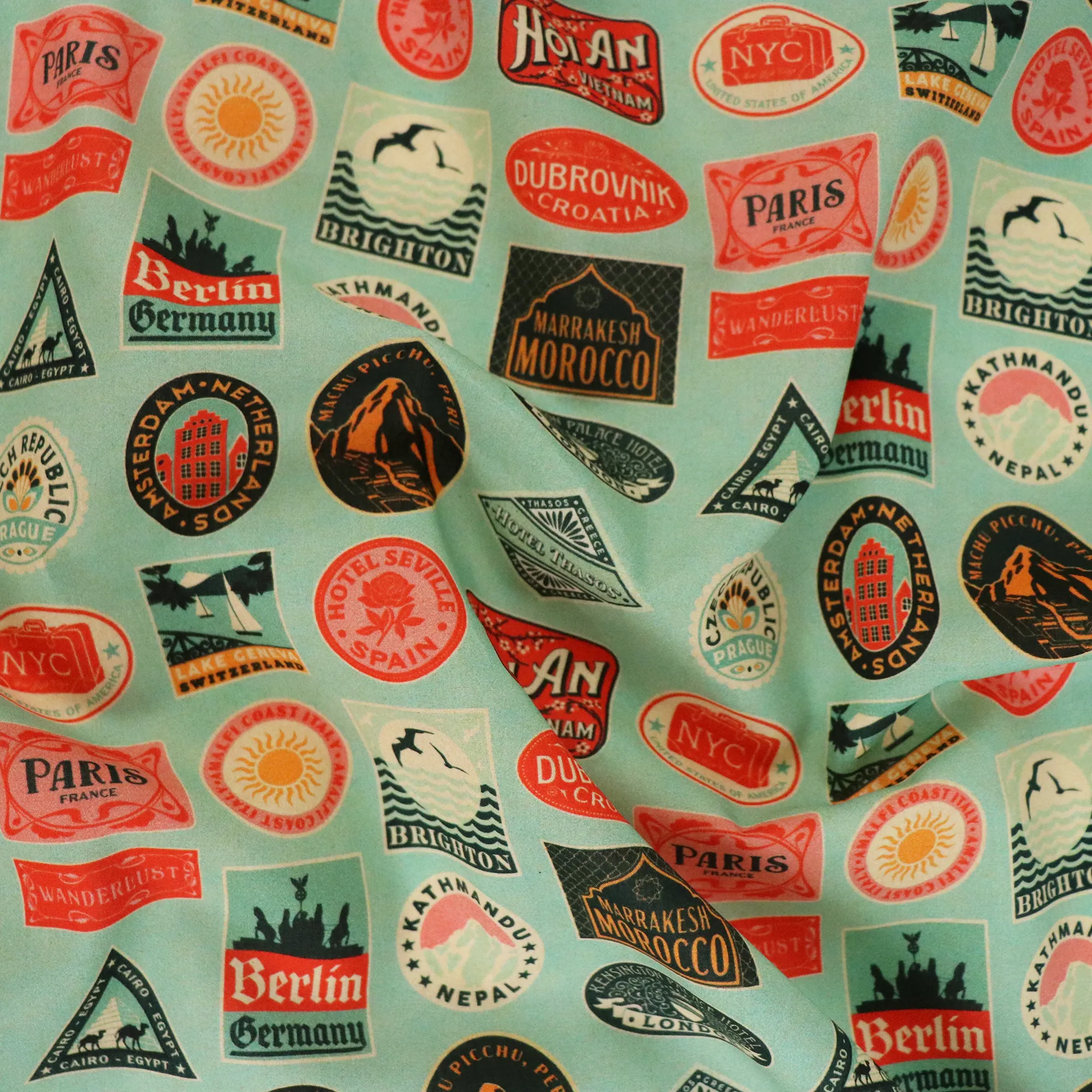 Cotton Lawn - Luggage Stamps - The Edit x Betty Woodhouse