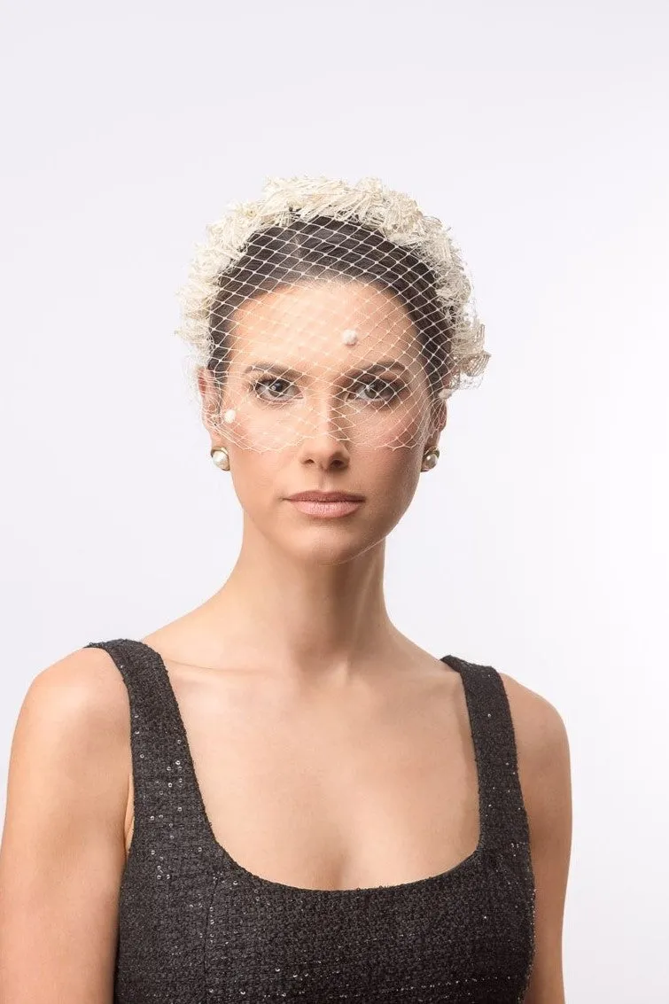Cream Headband with Detachable Veil