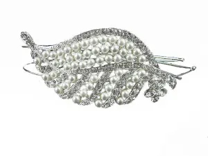 Crystal Silver & Pearl Jewelled Leaf Hairband