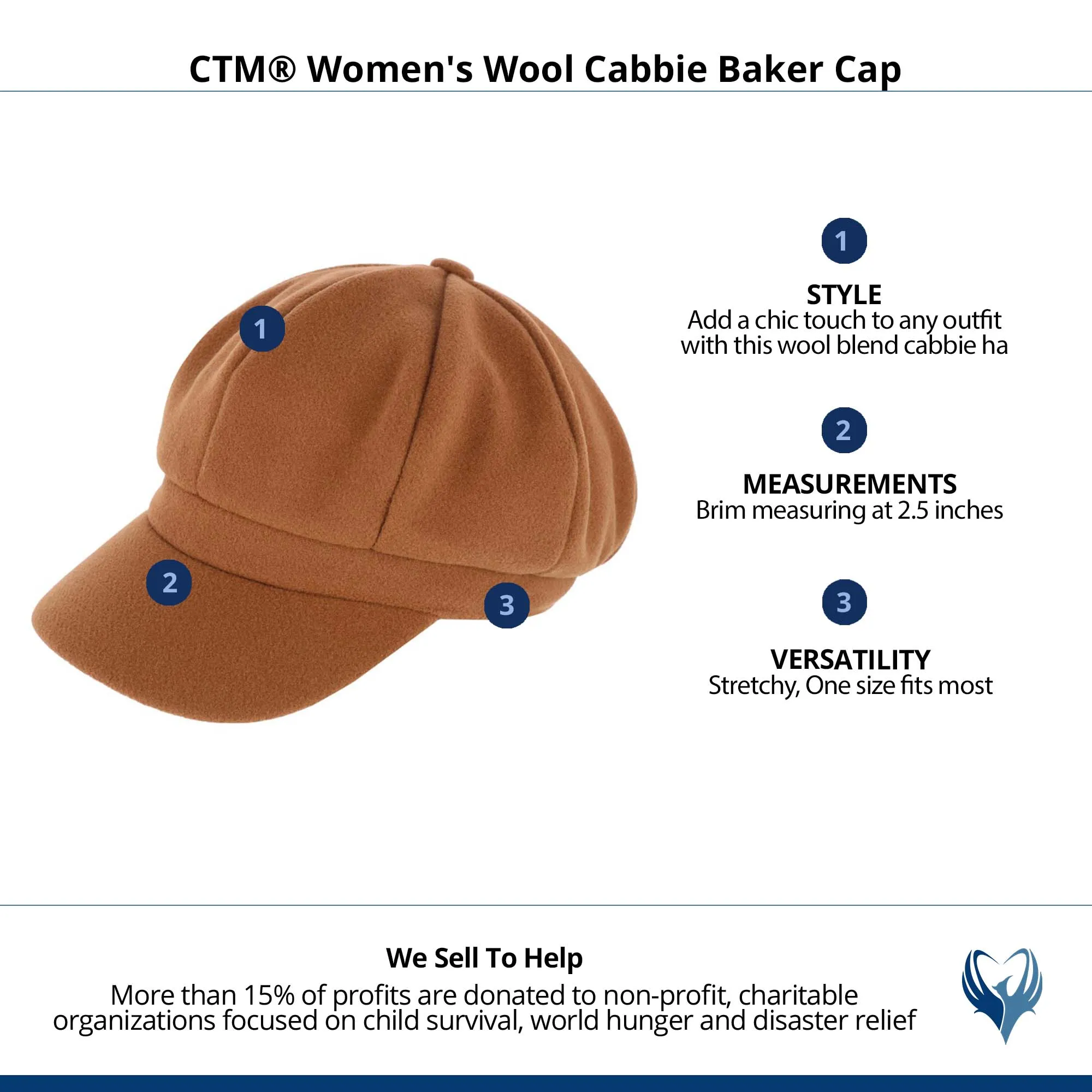 CTM® Women's Wool Cabbie Baker Cap