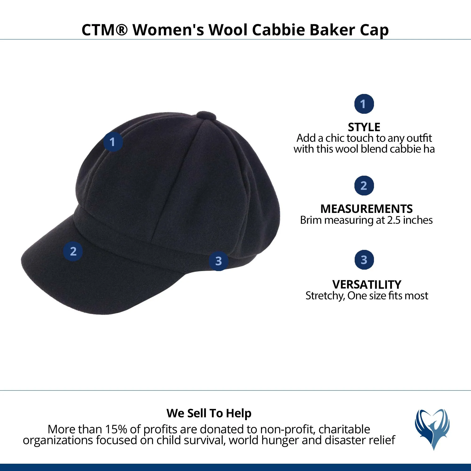 CTM® Women's Wool Cabbie Baker Cap