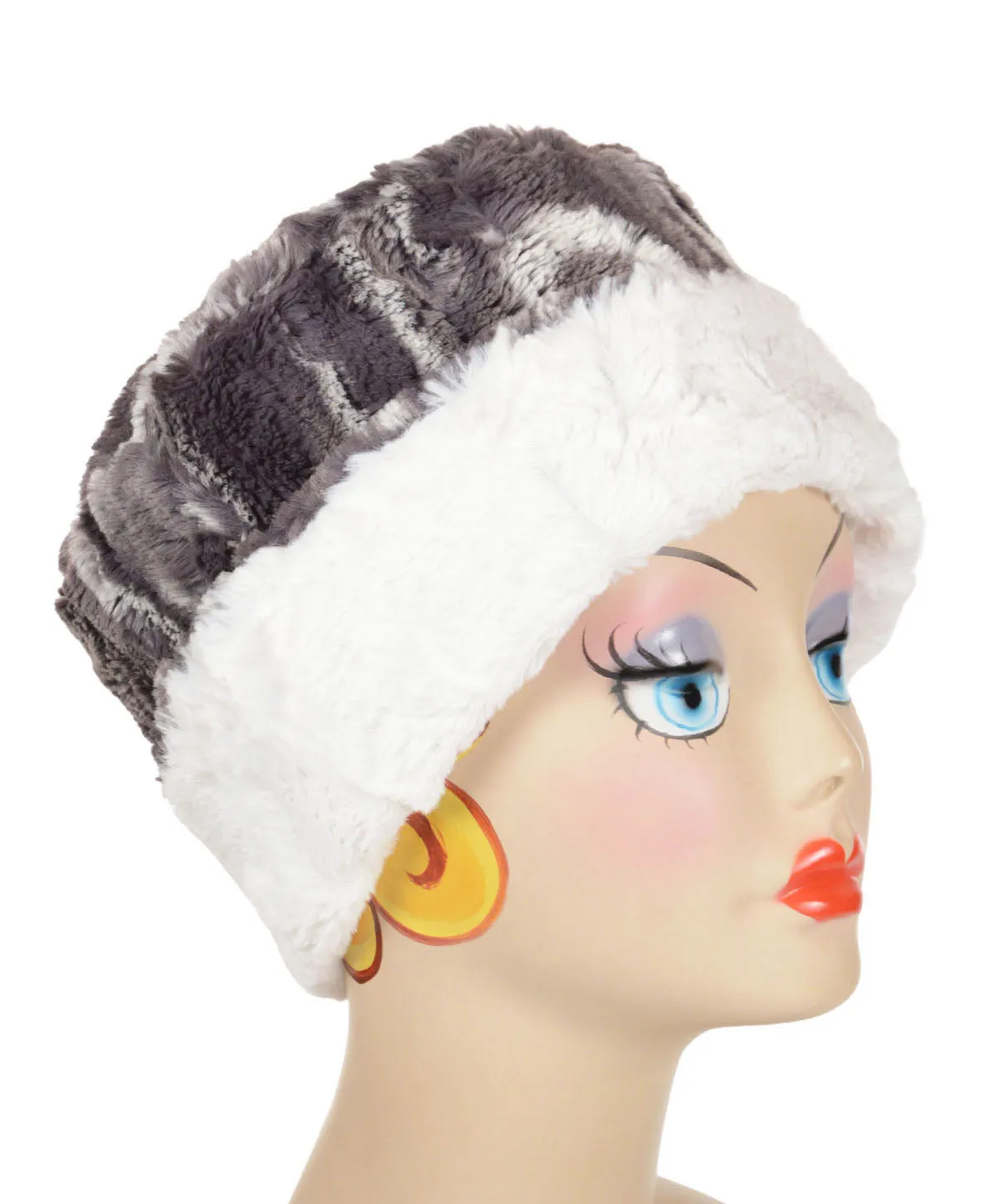Cuffed Pillbox, Reversible (Solid or Two-Tone) - Marble Dune Luxury Faux Furs