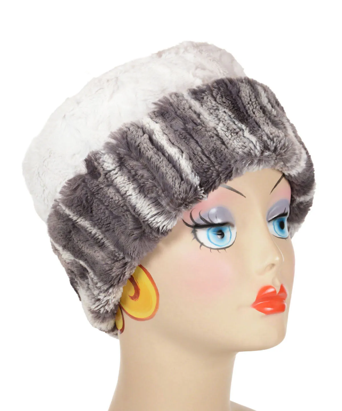 Cuffed Pillbox, Reversible (Solid or Two-Tone) - Marble Dune Luxury Faux Furs