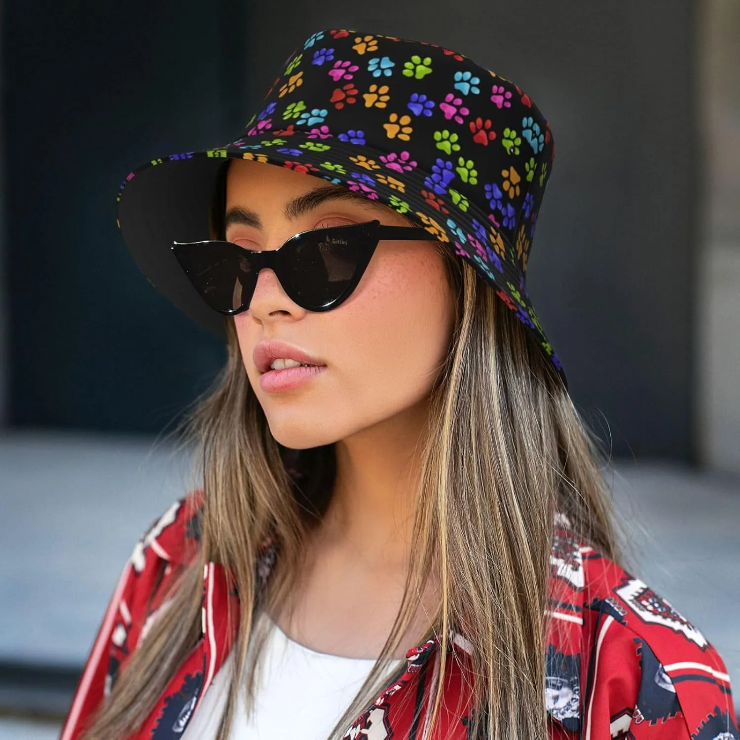Cute Dog Paw Print Bucket Hat Beach Sun Hat for Women Men Summer Dog Paw Hats Sun Protection Fisherman Hat