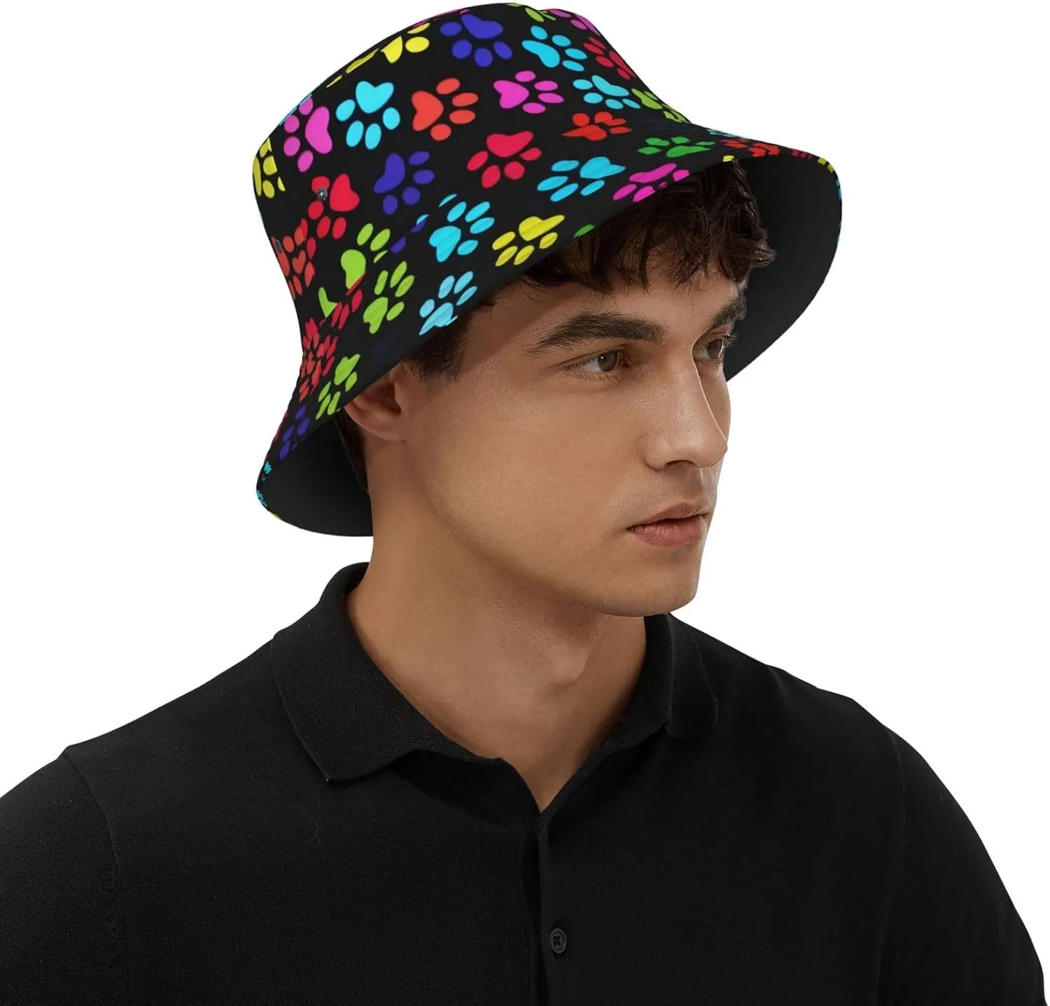 Cute Dog Paw Print Bucket Hat Beach Sun Hat for Women Men Summer Dog Paw Hats Sun Protection Fisherman Hat