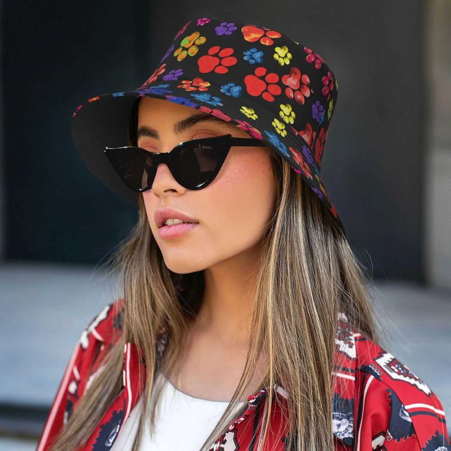 Cute Dog Paw Print Bucket Hat Beach Sun Hat for Women Men Summer Dog Paw Hats Sun Protection Fisherman Hat