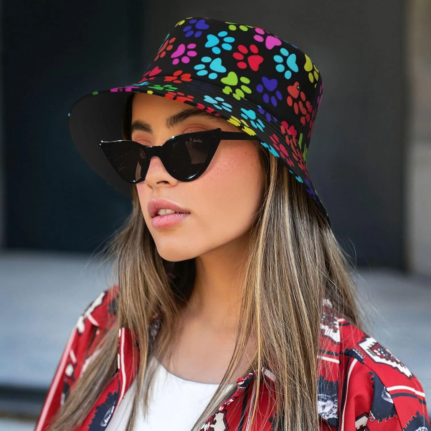 Cute Dog Paw Print Bucket Hat Beach Sun Hat for Women Men Summer Dog Paw Hats Sun Protection Fisherman Hat