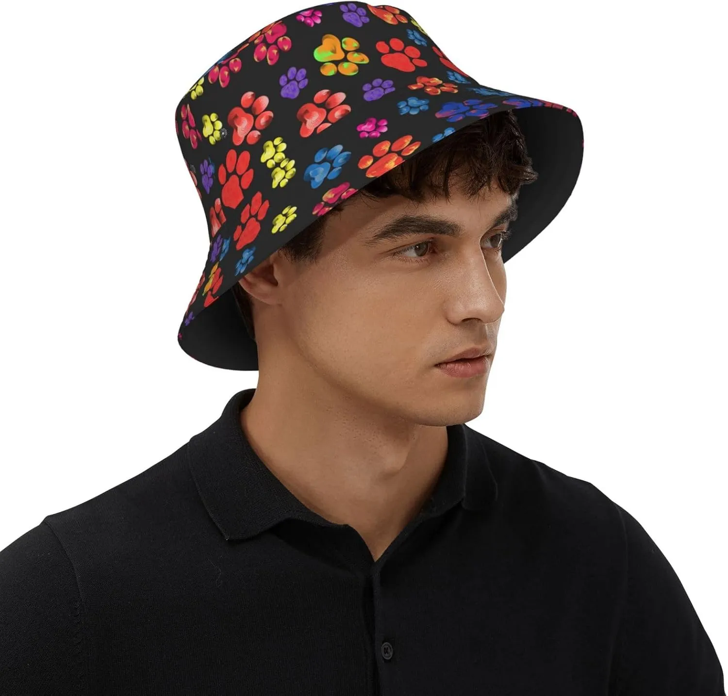 Cute Dog Paw Print Bucket Hat Beach Sun Hat for Women Men Summer Dog Paw Hats Sun Protection Fisherman Hat