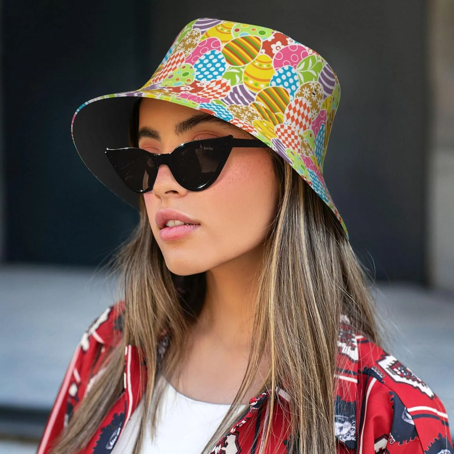 Cute Easter Bunny and Eggs Packable Bucket Hat Sun Hat Fashion Easter Fisherman Hat for Men Women
