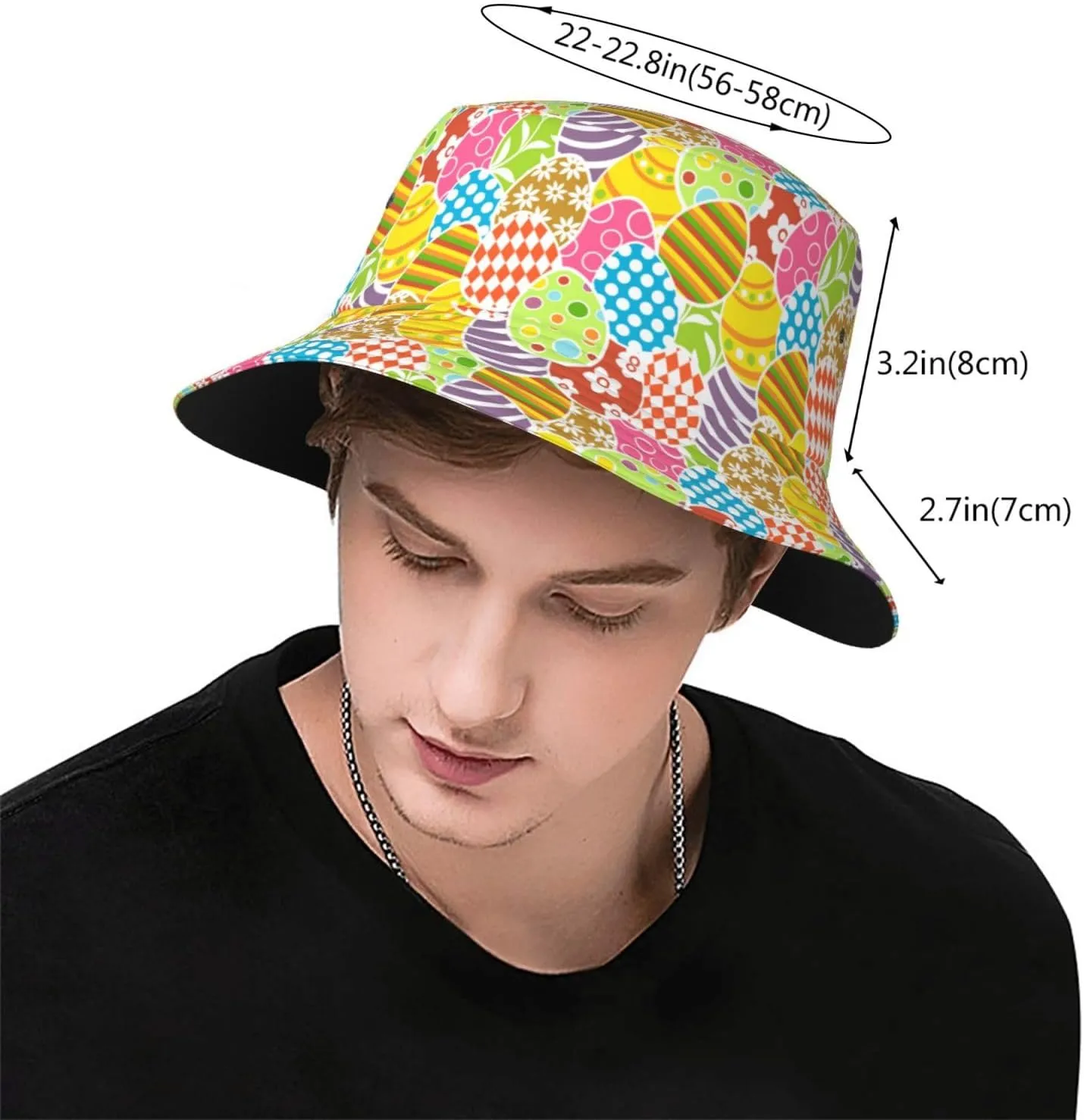 Cute Easter Bunny and Eggs Packable Bucket Hat Sun Hat Fashion Easter Fisherman Hat for Men Women