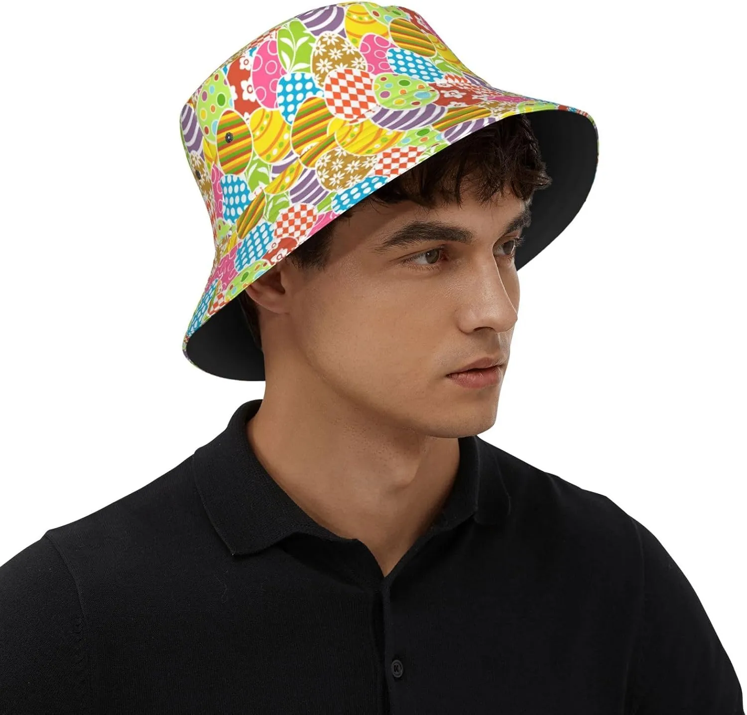 Cute Easter Bunny and Eggs Packable Bucket Hat Sun Hat Fashion Easter Fisherman Hat for Men Women