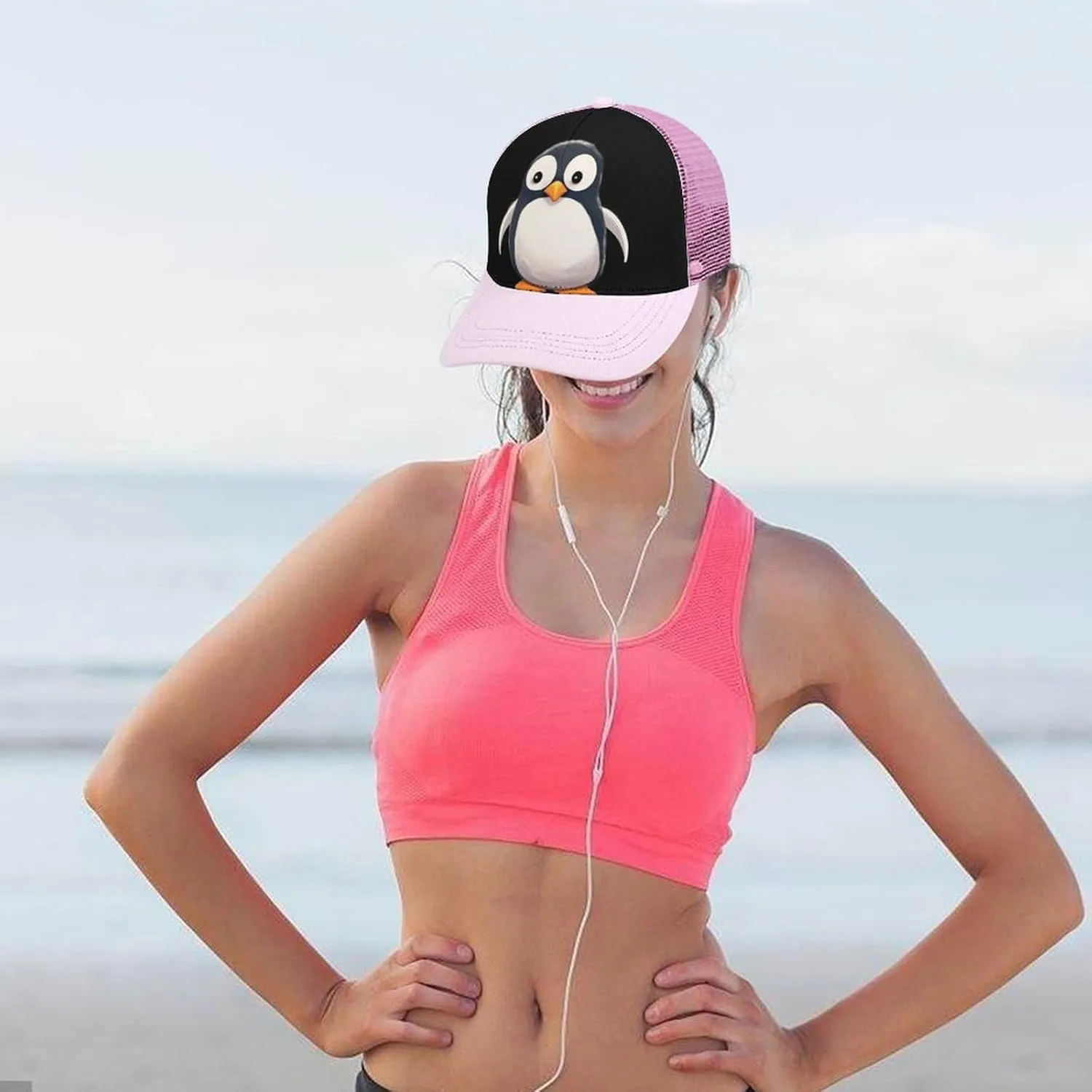 Cute Penguin Adult Baseball Cap Hollow Baseball Hat Sun Visor Hat Adjustable Golf Hat for Men Women