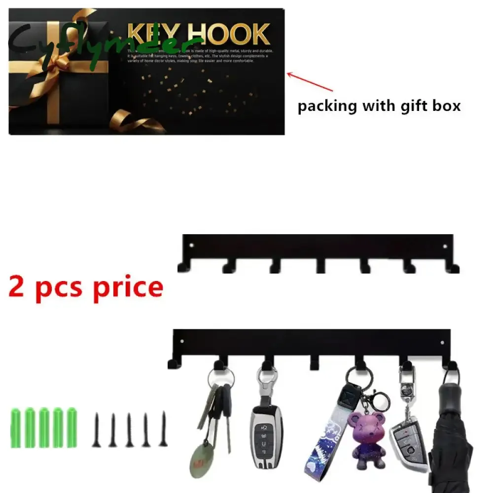 Cyflymder Metal Key Holder Home Wall Hooks Organizer Door Entryway Hallway Kitchen Wall Bedroom Decor Rack with 7/9 Hooks