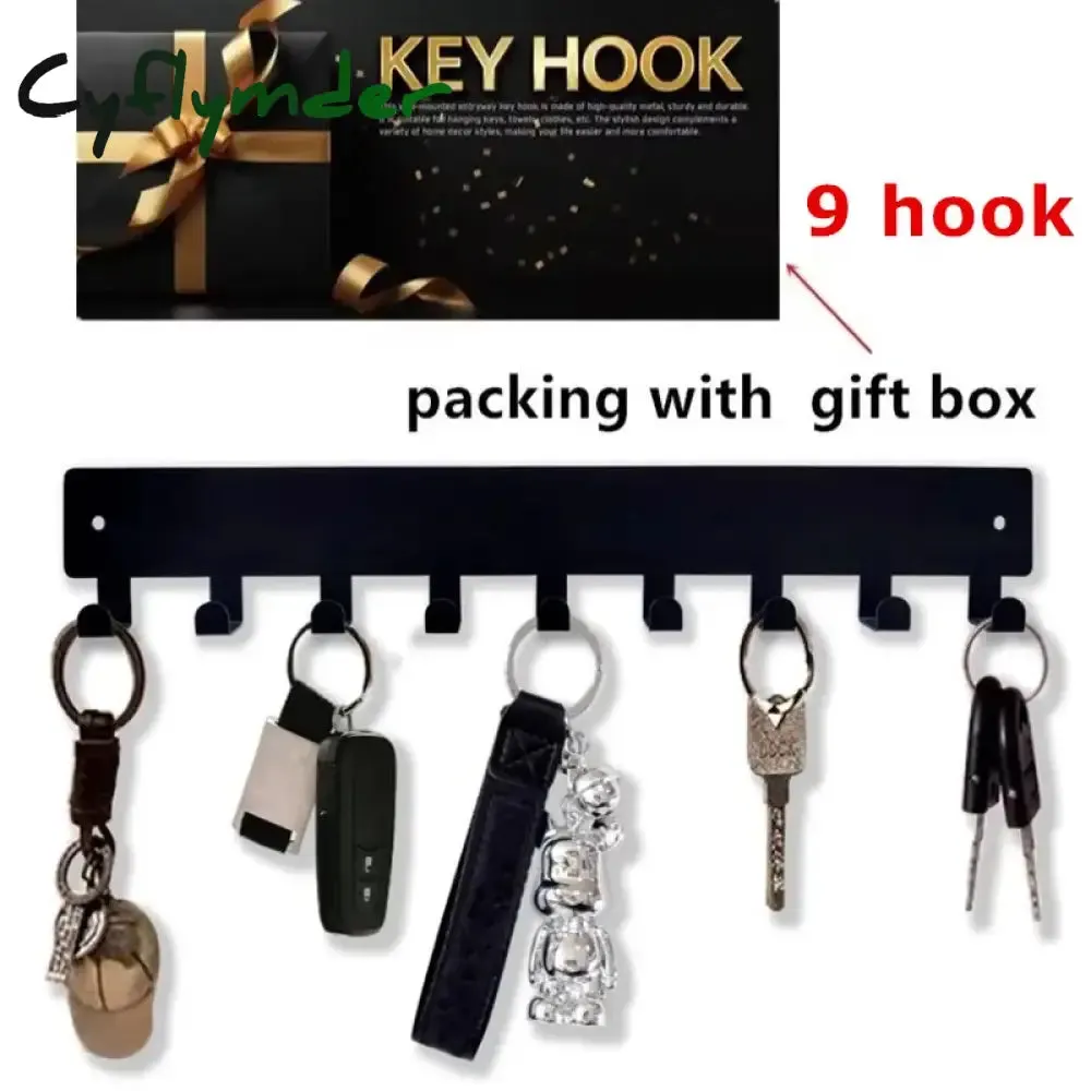 Cyflymder Metal Key Holder Home Wall Hooks Organizer Door Entryway Hallway Kitchen Wall Bedroom Decor Rack with 7/9 Hooks