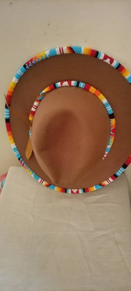 Dark beige beaded handmade fedora hat|cowboy hat|summer hats|brim hat with free shipping world wide
