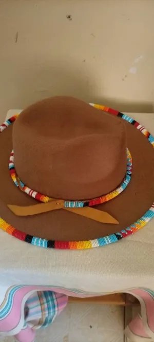 Dark beige beaded handmade fedora hat|cowboy hat|summer hats|brim hat with free shipping world wide