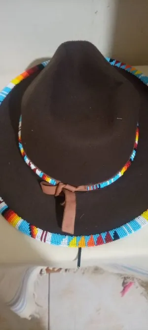 Dark brown handmade beaded masaai maasai Masai fedora hat|cowboy hat|brim hat|summer hats with free shipping world wide