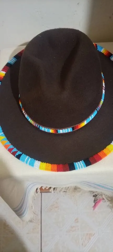 Dark brown handmade beaded masaai maasai Masai fedora hat|cowboy hat|brim hat|summer hats with free shipping world wide