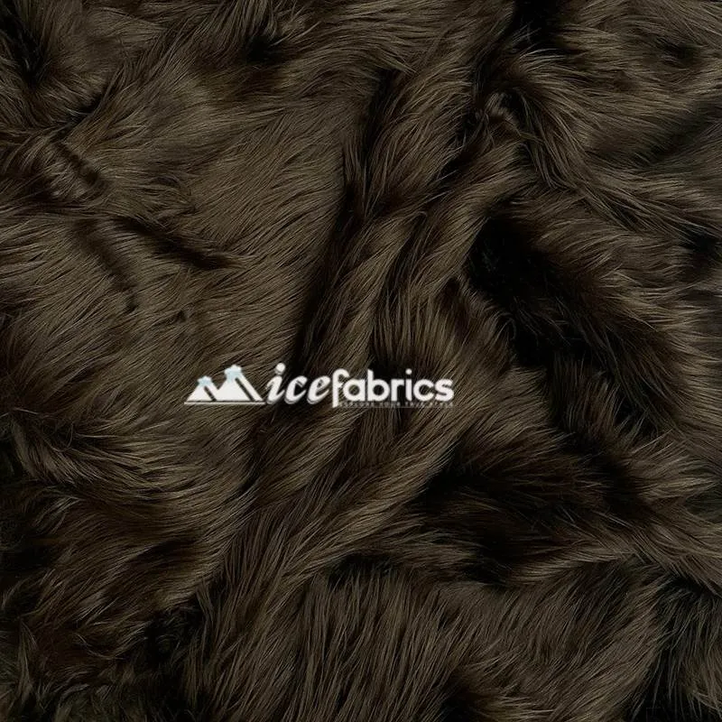 Dark Brown Shaggy Mohair Long Pile Faux Fur Fabric By The Yard