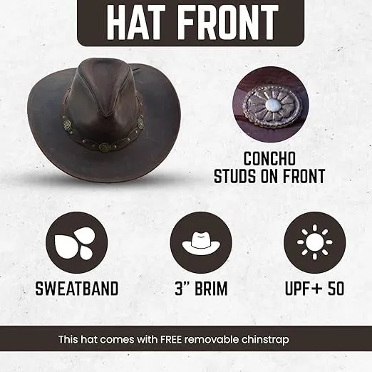 Deadwood Brown Leather Western Hat For Cowboy And Cowgirl