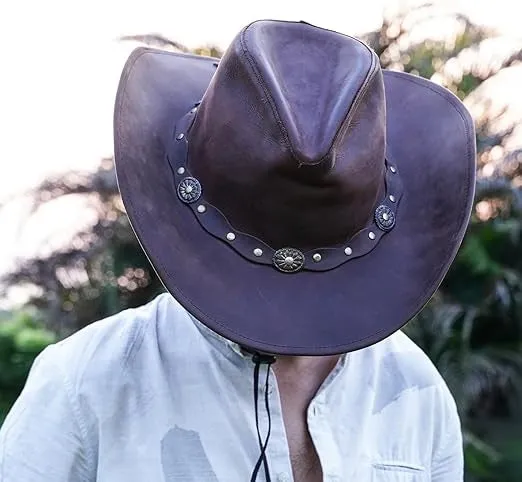 Deadwood Brown Leather Western Hat For Cowboy And Cowgirl