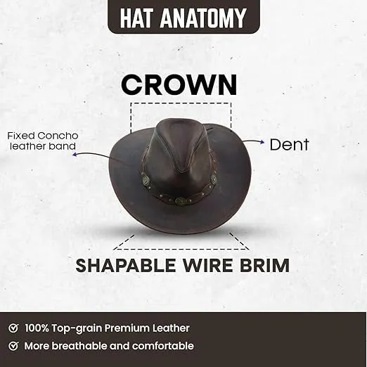 Deadwood Brown Leather Western Hat For Cowboy And Cowgirl