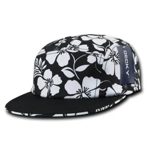 Decky 1070 Black & White Floral Hawaiian Snapback Hats 5 Panel Flat Bill Caps