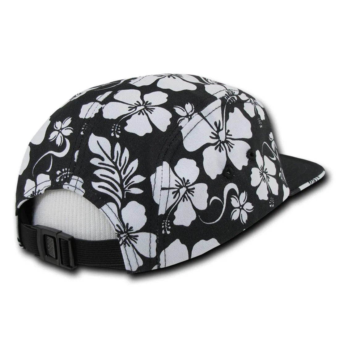 Decky 1070 Black & White Floral Hawaiian Snapback Hats 5 Panel Flat Bill Caps