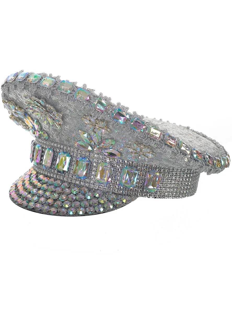 Deluxe Silver Jewelled Festival Hat with Elastic Chin Strap