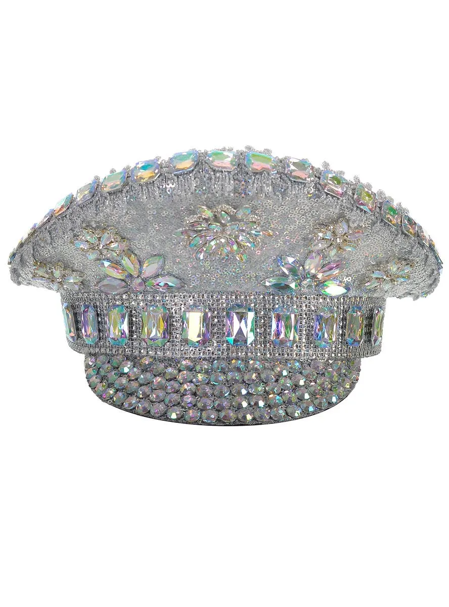 Deluxe Silver Jewelled Festival Hat with Elastic Chin Strap