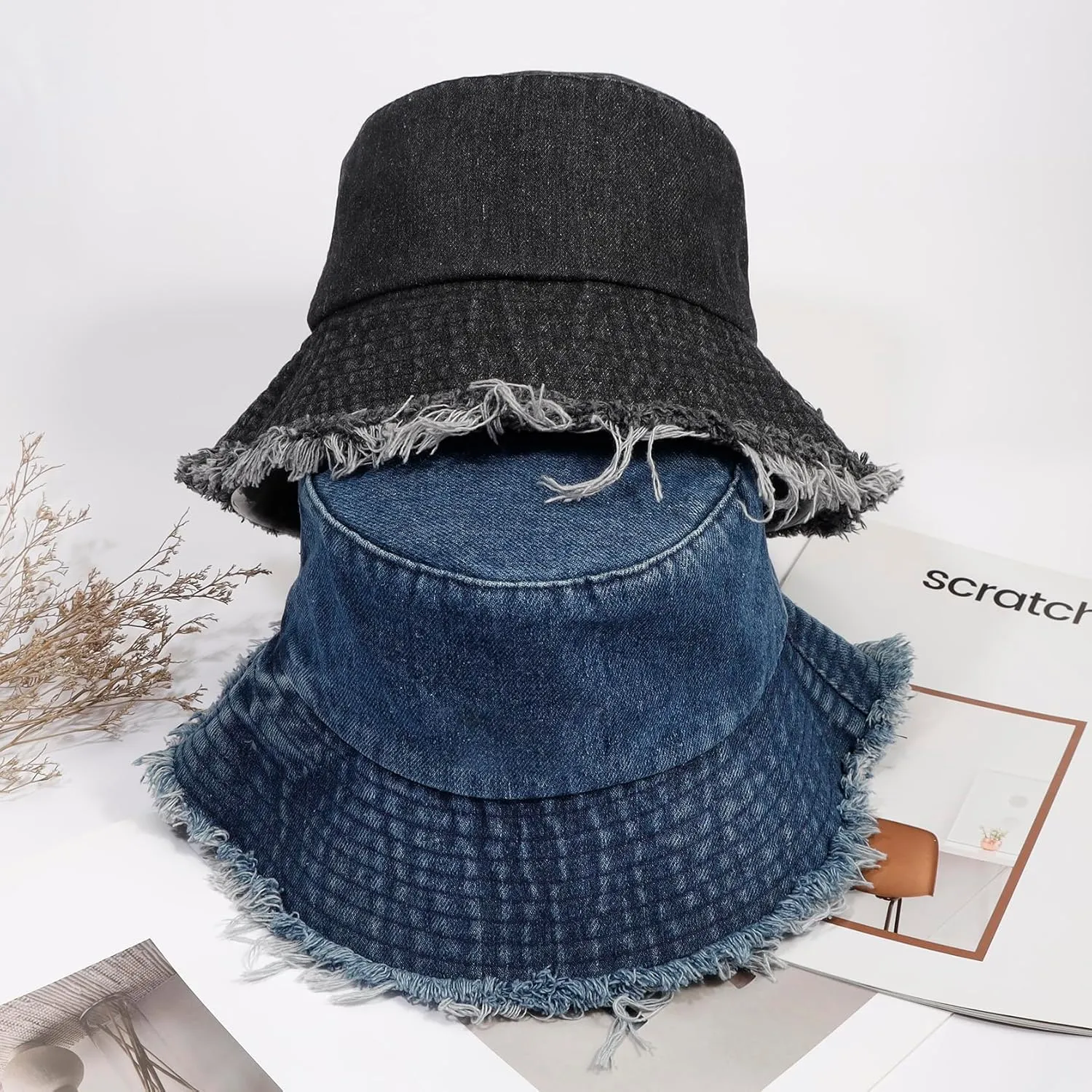 Denim Bucket Hat for Women Festival Safari Boonie Packable Cap Washed Summer Beach Sun Hats