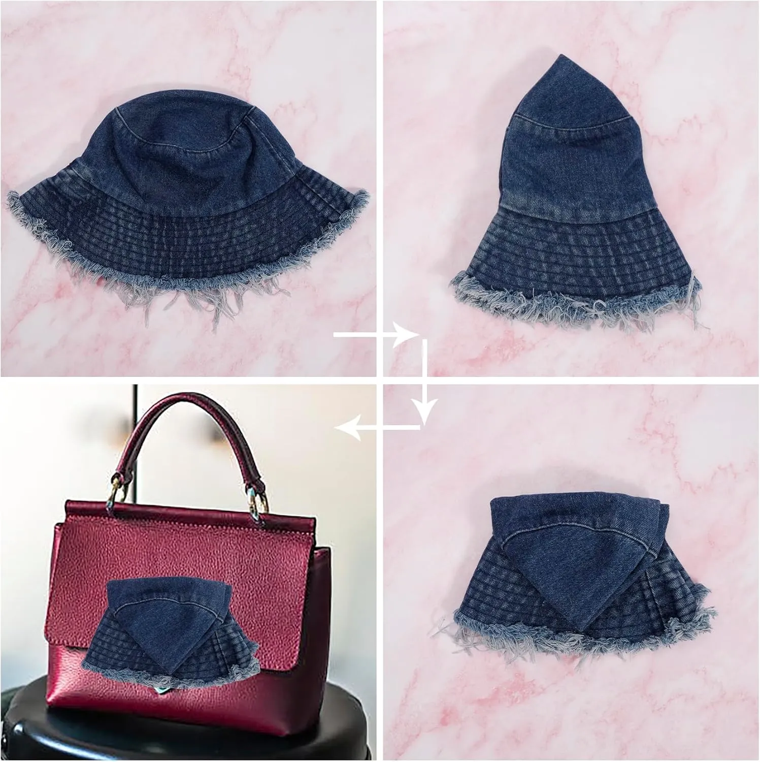 Denim Bucket Hat for Women Festival Safari Boonie Packable Cap Washed Summer Beach Sun Hats
