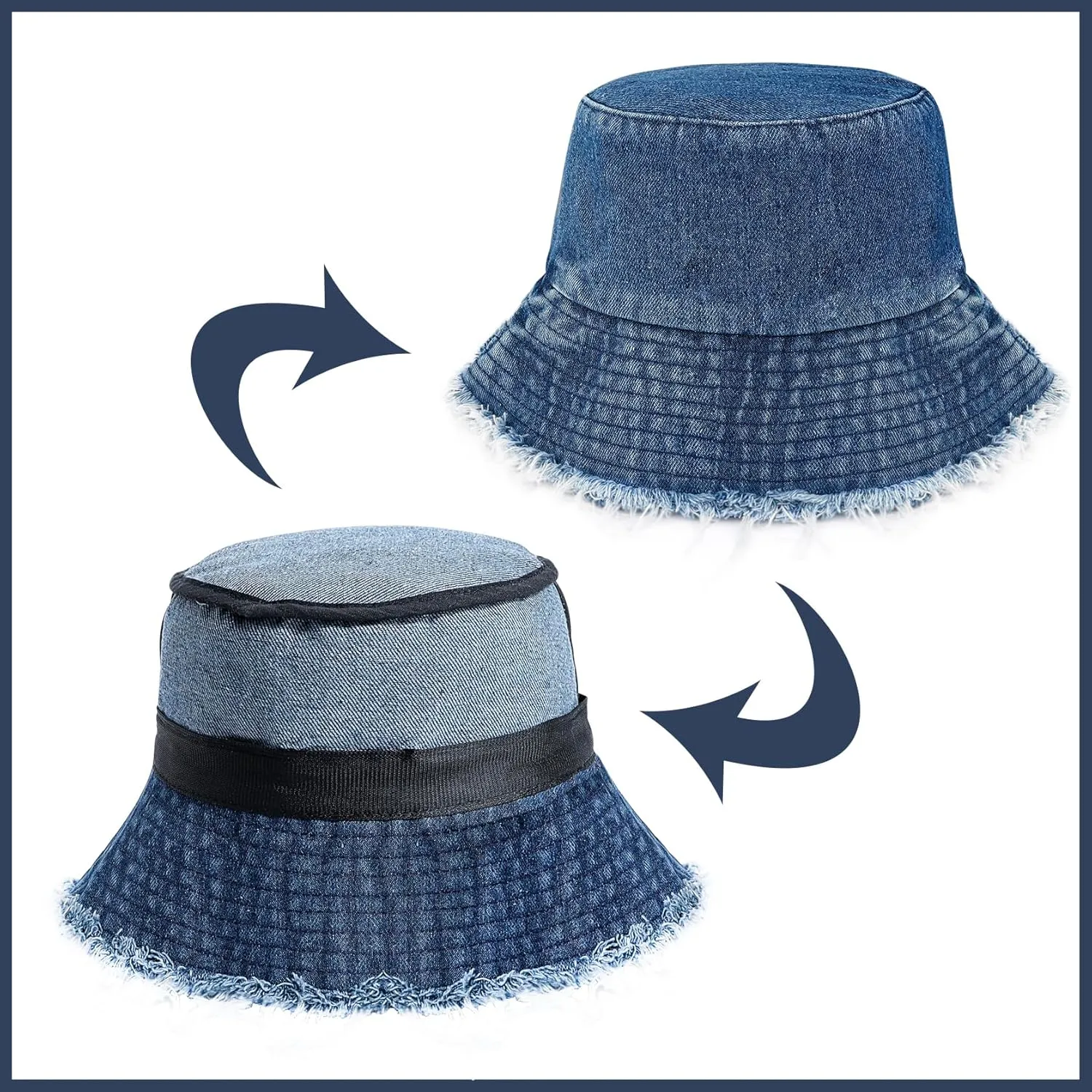 Denim Bucket Hat for Women Festival Safari Boonie Packable Cap Washed Summer Beach Sun Hats